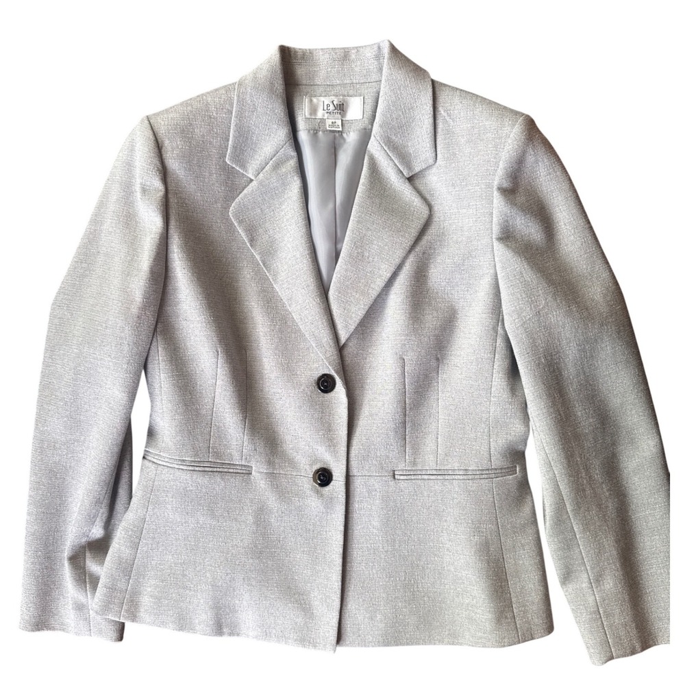 Le Suit Petite Blazer Women 8P Gray Two Button Career Office Professional